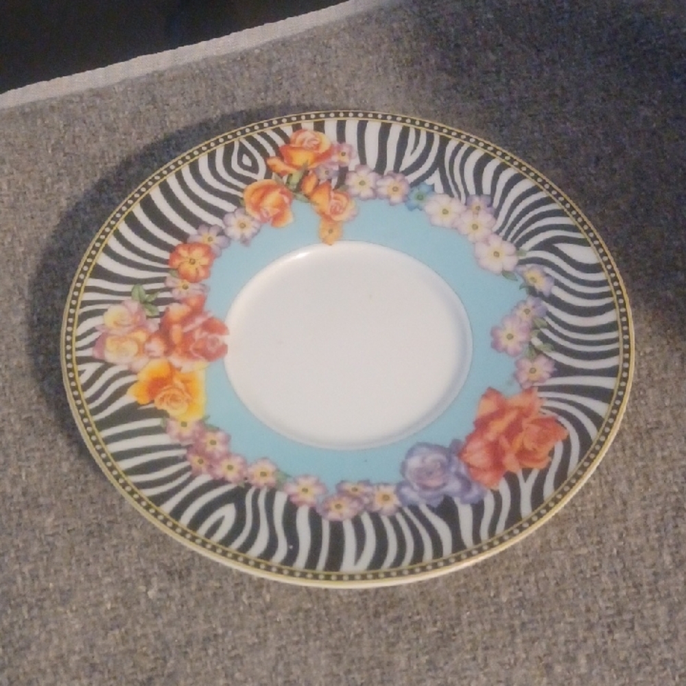 Versus Versace Zebra and Floral Plate - Blue, Orange, Pink